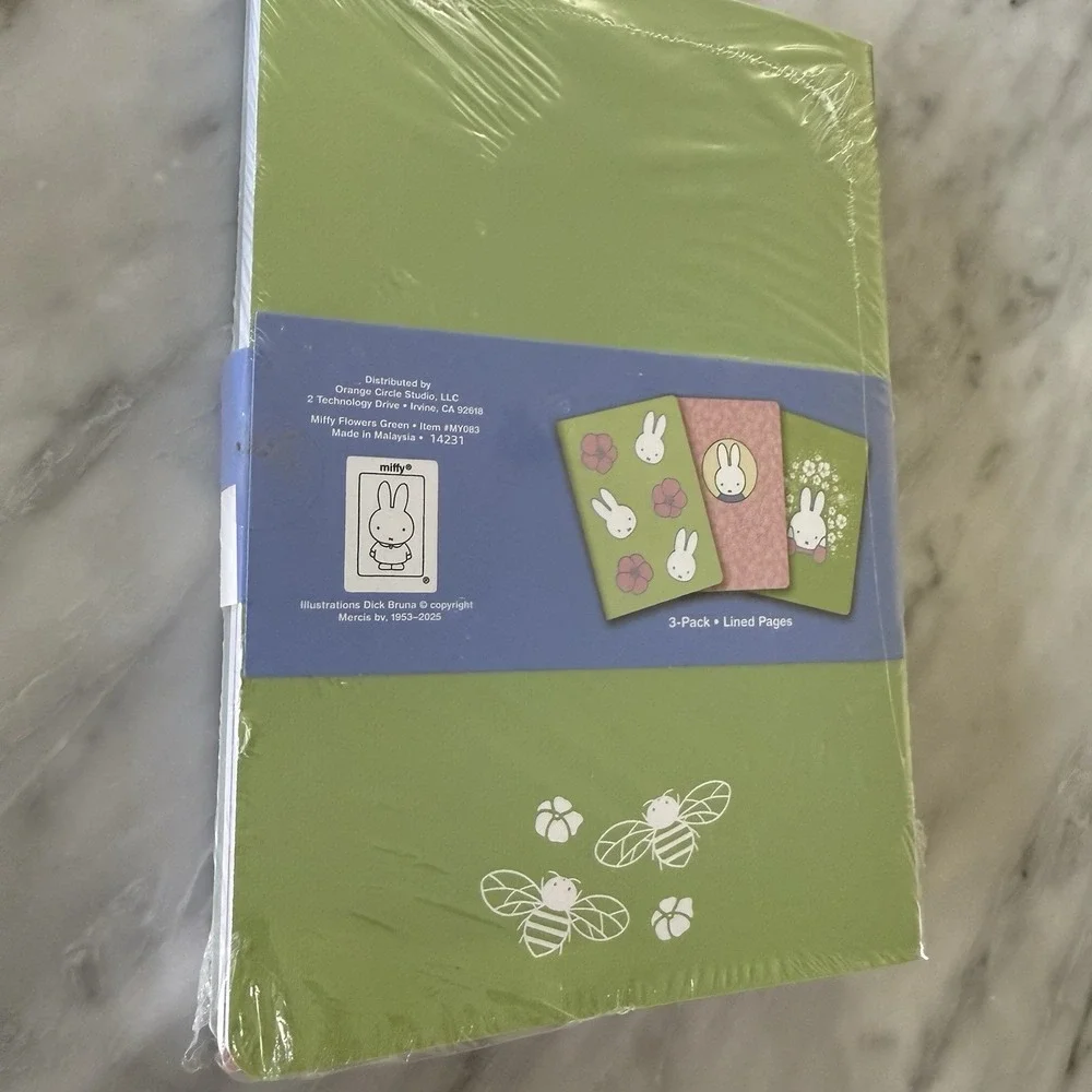 NEW Miffy‎ Green Pink Floral Notebook Trio 3 Pack Journals 80 Lined Pages Each